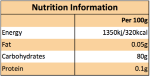 Rakusens Farina Potato Flour Nutritional Information table